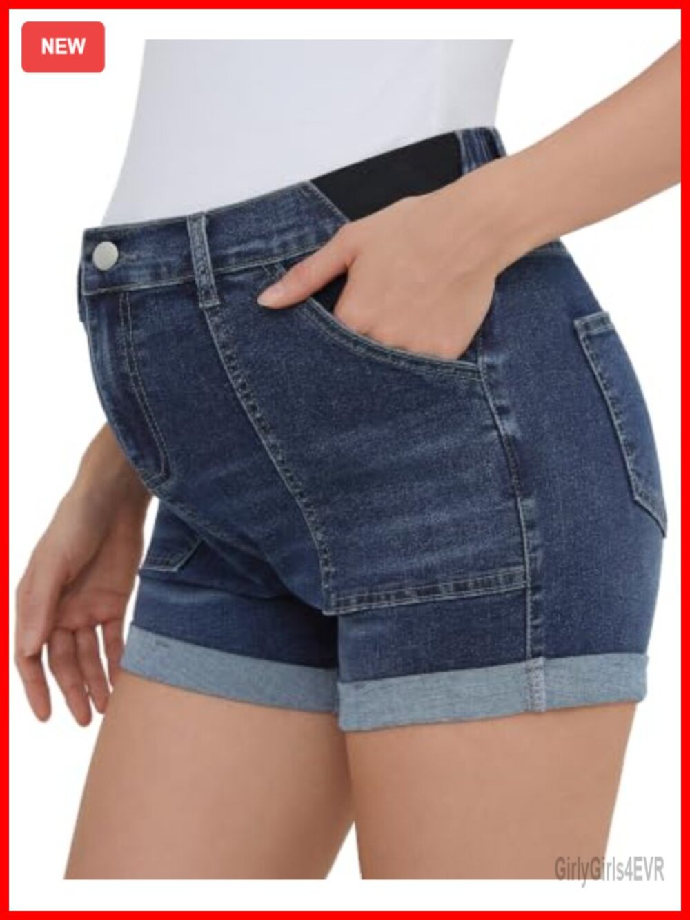 Maternity Jean Shorts Stretch Denim Side Panel Adjustable Waist with Pockets